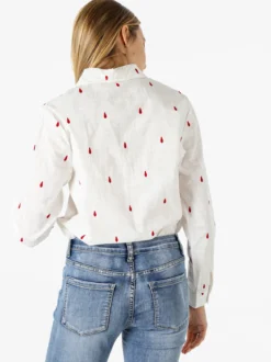 Sweet Miss Camicia donna in misto cotone e lino a maniche lunghe con ricami a goccia - rosso