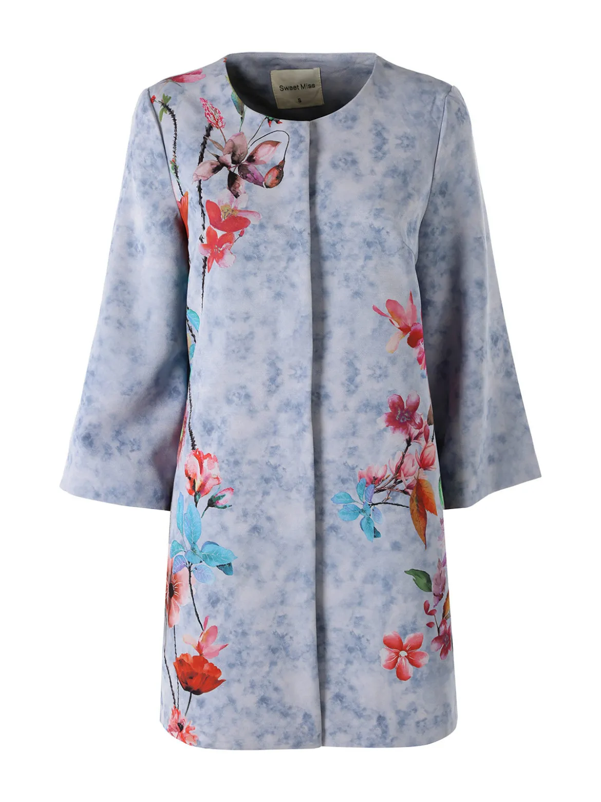 Sweet Miss Cappotto donna con stampe floreali e maniche 3/4 a campana - blu