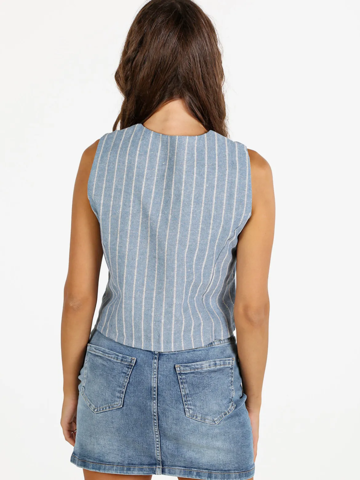 Sweet Miss Gilet donna a righe in misto lino e cotone - blu
