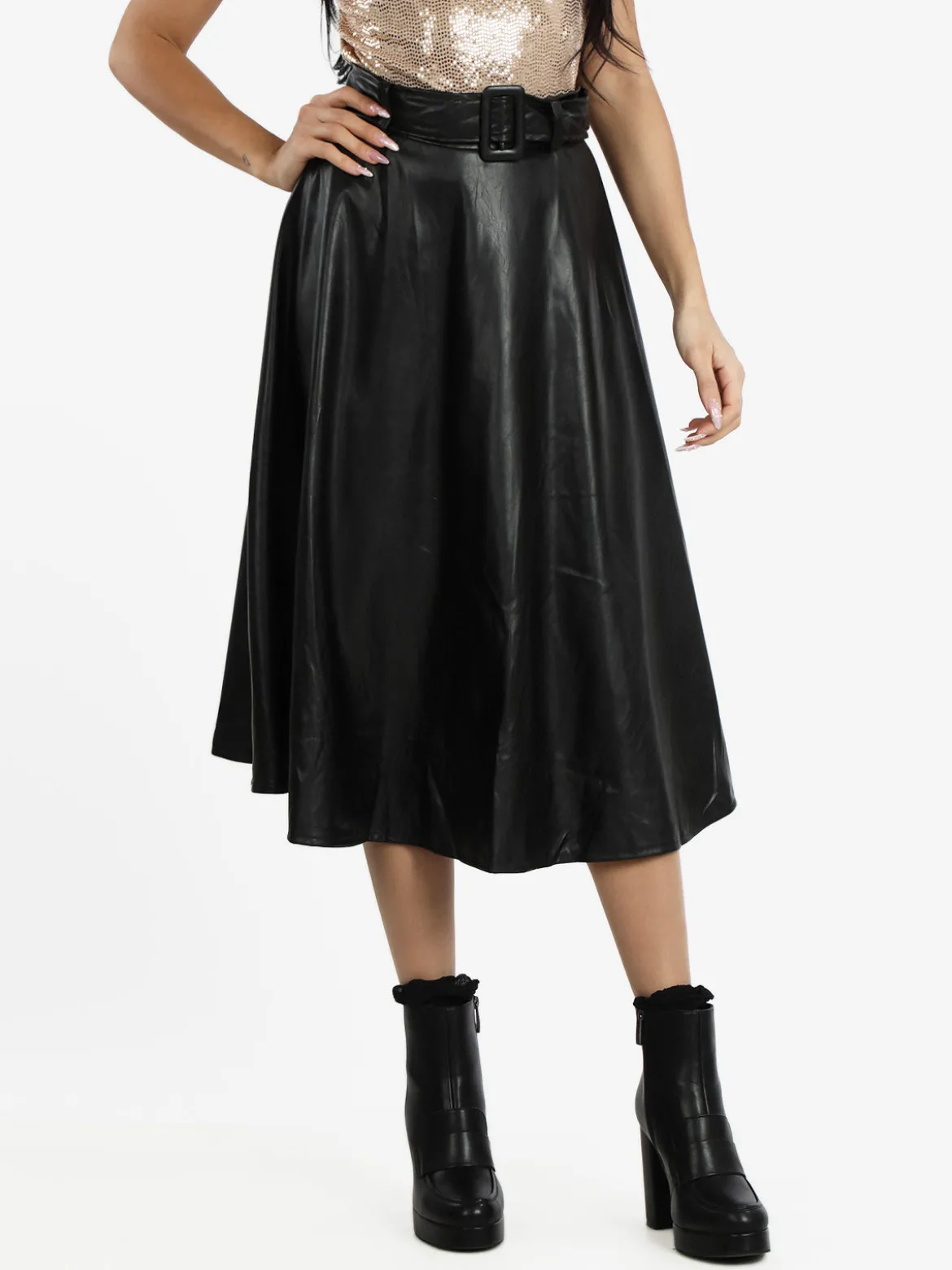 Sweet Miss Gonna midi in ecopelle con cintura