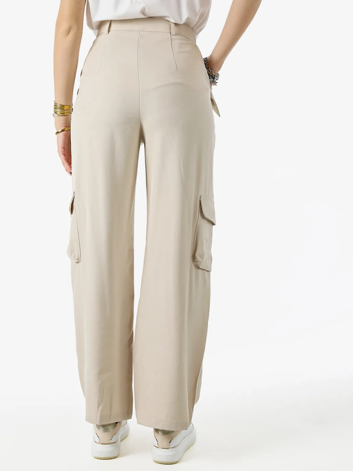 Sweet Miss Pantaloni donna a palazzo con tasconi laterali - beige