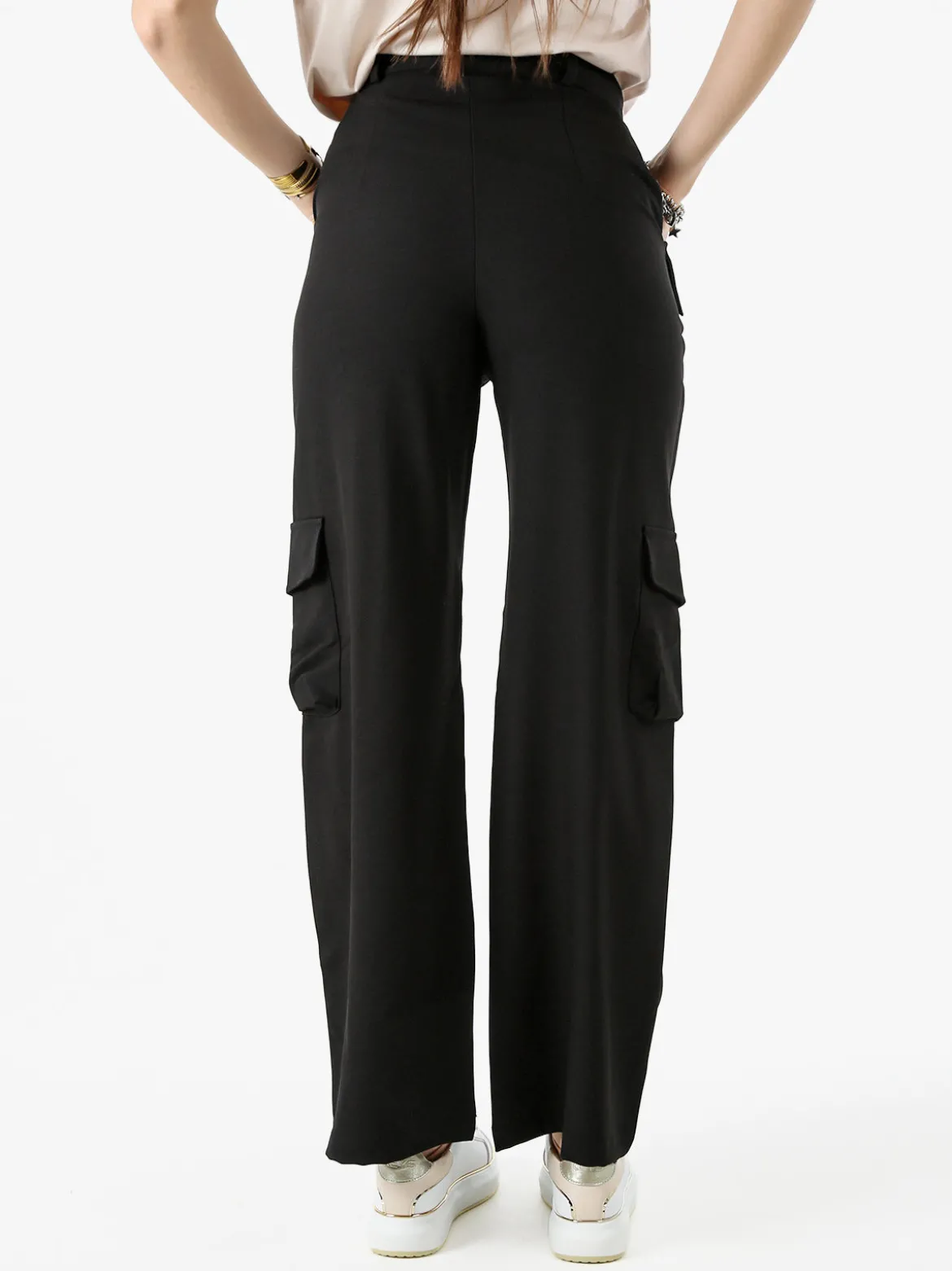 Sweet Miss Pantaloni donna a palazzo con tasconi laterali - nero