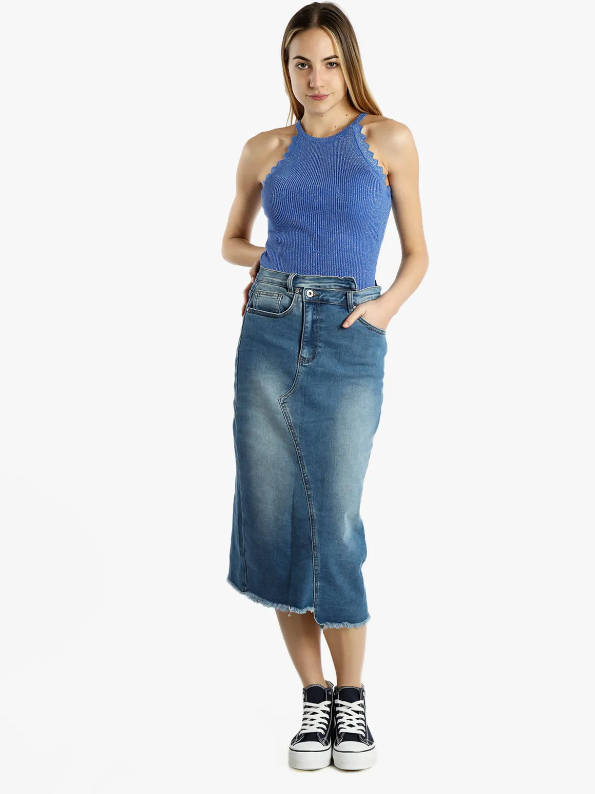 S.Woman Gonna midi in jeans con spacco sul retro