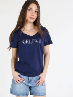 The People Rep T-shirt donna in cotone con scollo a V e stampa scritta