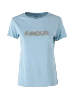 The People Rep T-shirt donna in cotone con scritta di strass e pietre - azzurro
