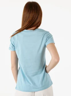 The People Rep T-shirt donna in cotone con scritta di strass e pietre - azzurro
