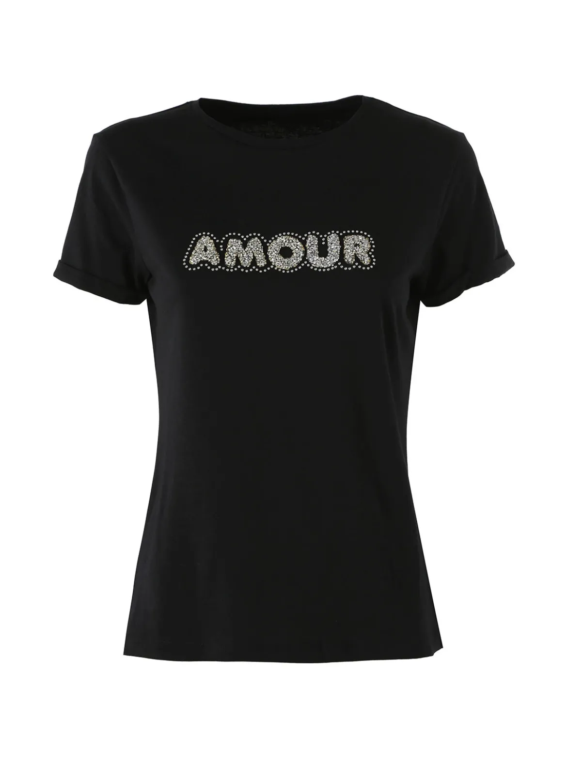 The People Rep T-shirt donna in cotone con scritta di strass e pietre - nero