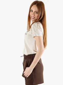 The People Rep T-shirt donna in cotone con stampa animalier e micro borchie - sabbia