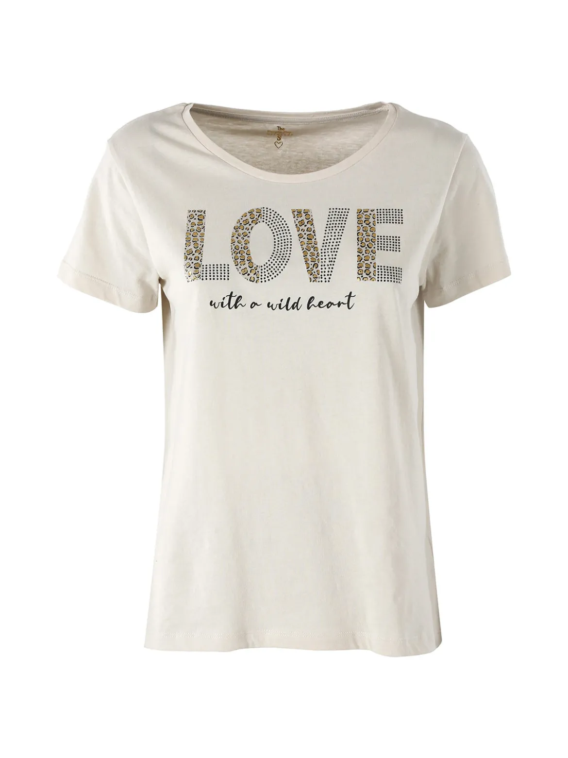 The People Rep T-shirt donna in cotone con stampa animalier e micro borchie - sabbia
