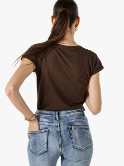 The People Rep T-shirt girocollo da donna in cotone con perline - moro