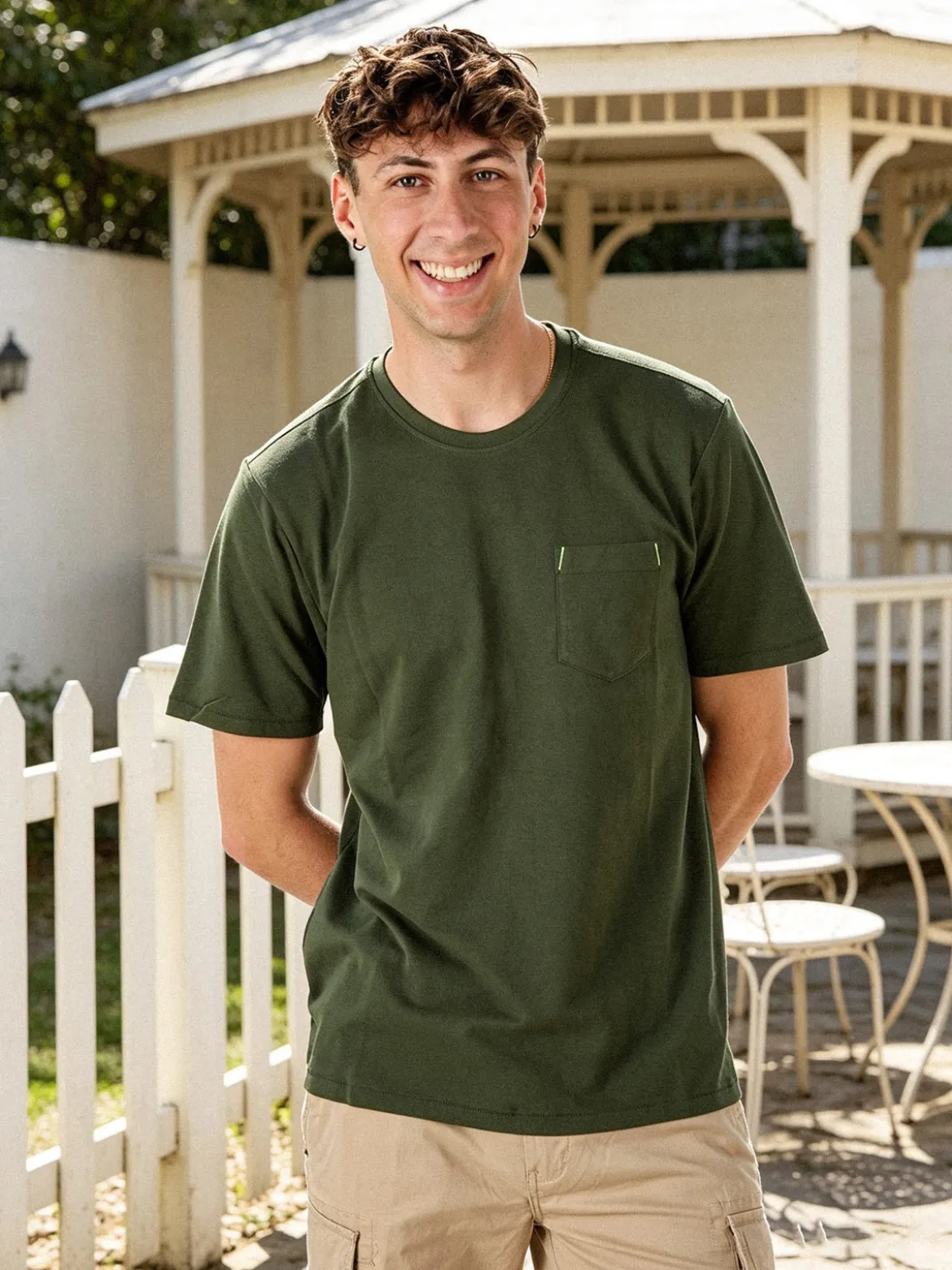 The People Rep T-shirt in cotone da uomo con taschino frontale - militare