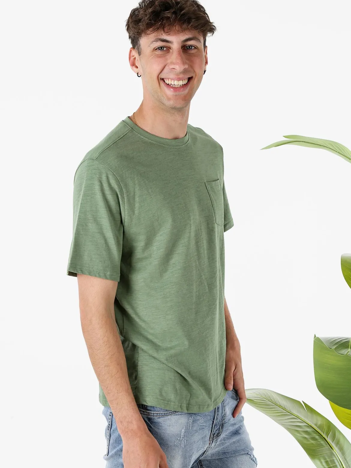 The People Rep T-shirt in cotone da uomo con taschino - verde
