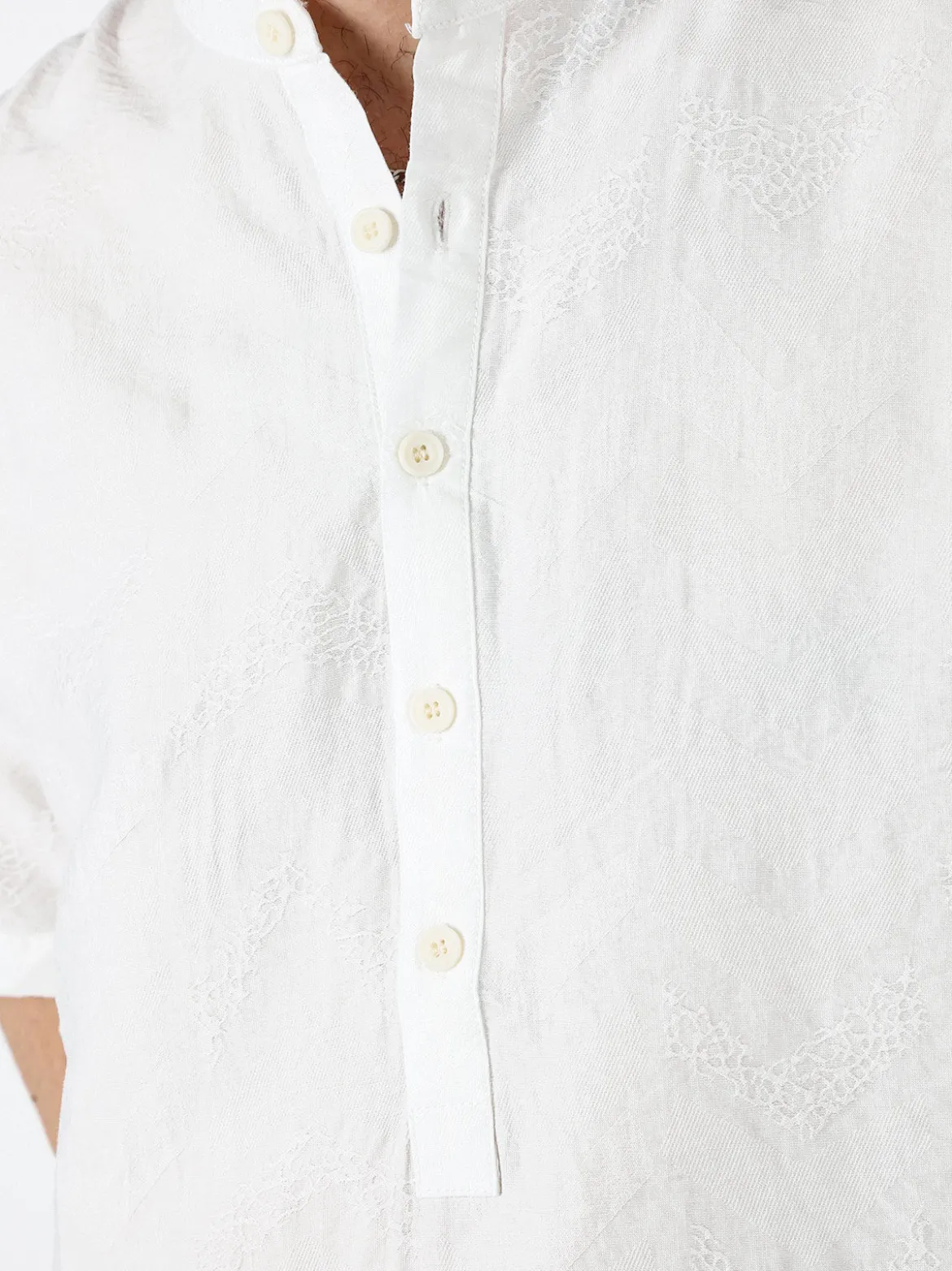 Tmk Camicia da uomo leggera a maniche corte con colletto alla coreana - bianco