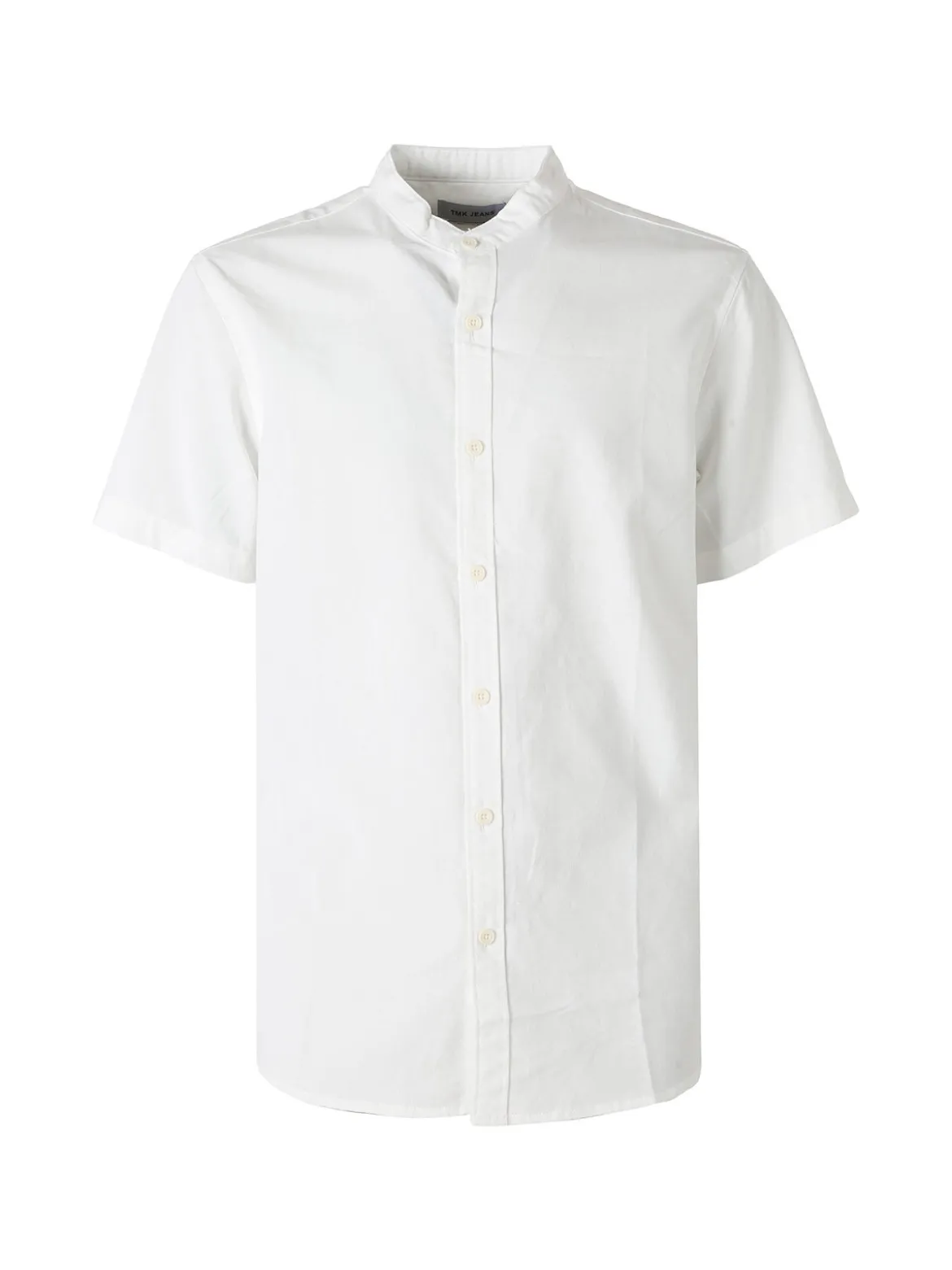 Tmk Camicia uomo misto lino e cotone a maniche corte con colletto alla coreana - bianco