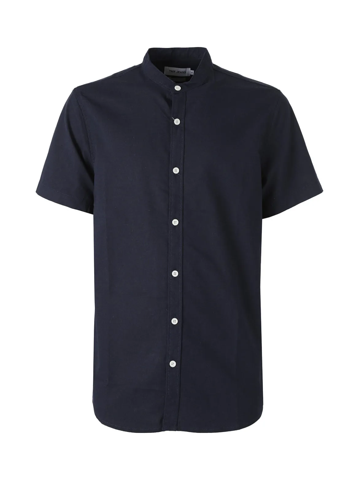 Tmk Camicia uomo misto lino e cotone a maniche corte con colletto alla coreana - blu scuro