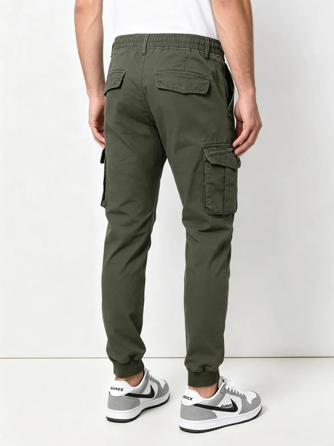 Tmk Pantaloni cargo da uomo in cotone con polsini - militare