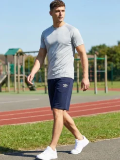 Umbro Bermuda sportivi da uomo in felpa di cotone con coulisse e logo - blu scuro