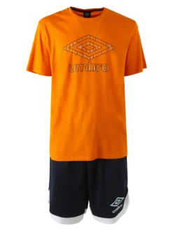 Umbro Completo corto da uomo con logo t-shirt in cotone e bermuda sportivi - arancione