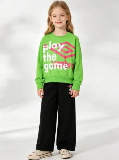 Umbro Completo tuta 2 pezzi da ragazza con felpa cropp e pantaloni a zampa - verde chiaro