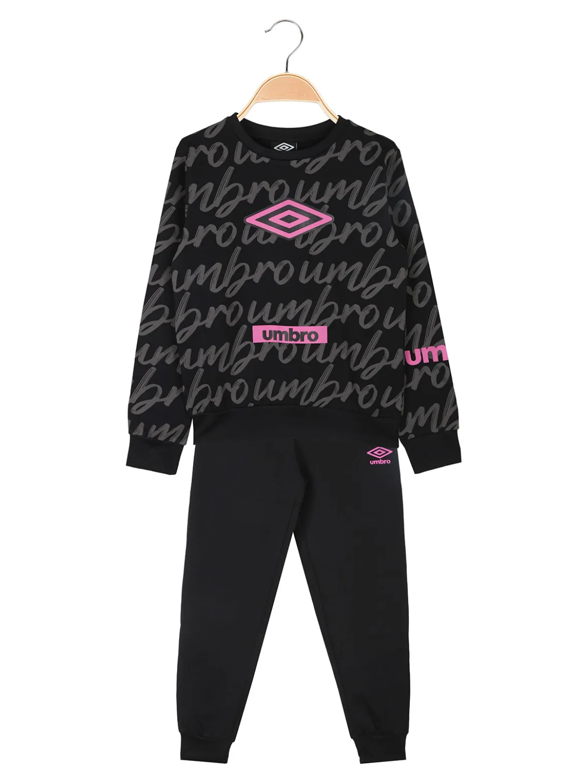 Umbro Completo tuta 2 pezzi da ragazza con interno felpato e stampa logo - nero