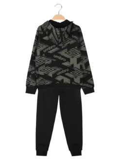 Umbro Completo tuta 2 pezzi da ragazzo con cappuccio e zip - nero