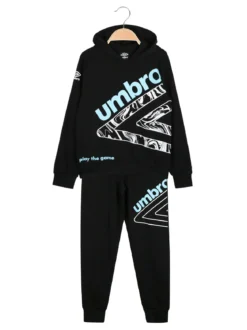 Umbro Completo tuta 2 pezzi da ragazzo in cotone con cappuccio - nero