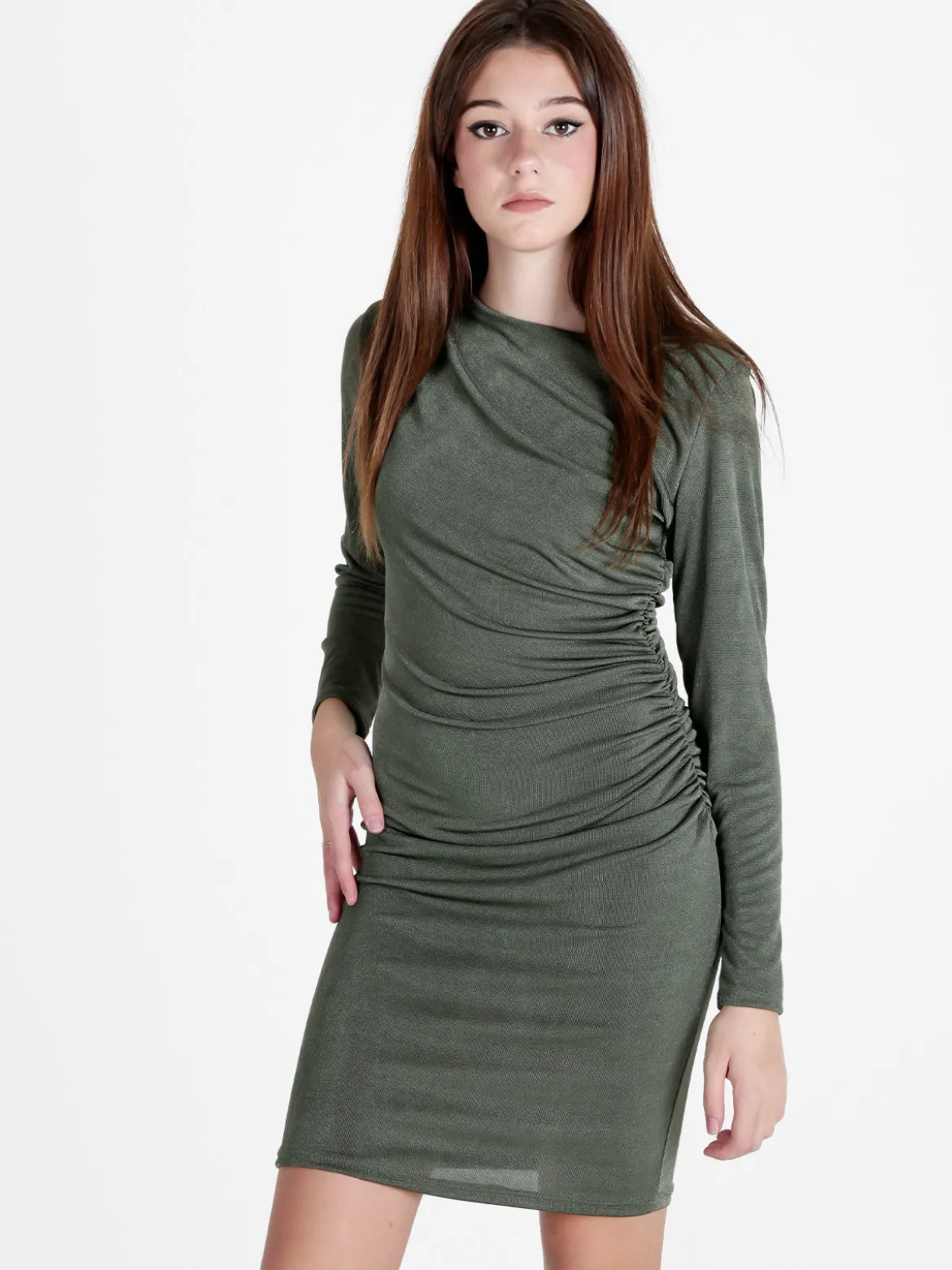 Unique Abito donna drappeggiato a tubino con maniche lunghe
