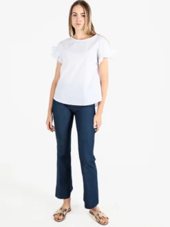 Unique Blusa donna in cotone con maniche corte a volant
