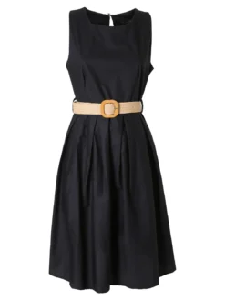 Unique Vestito donna smanicato in cotone con cintura