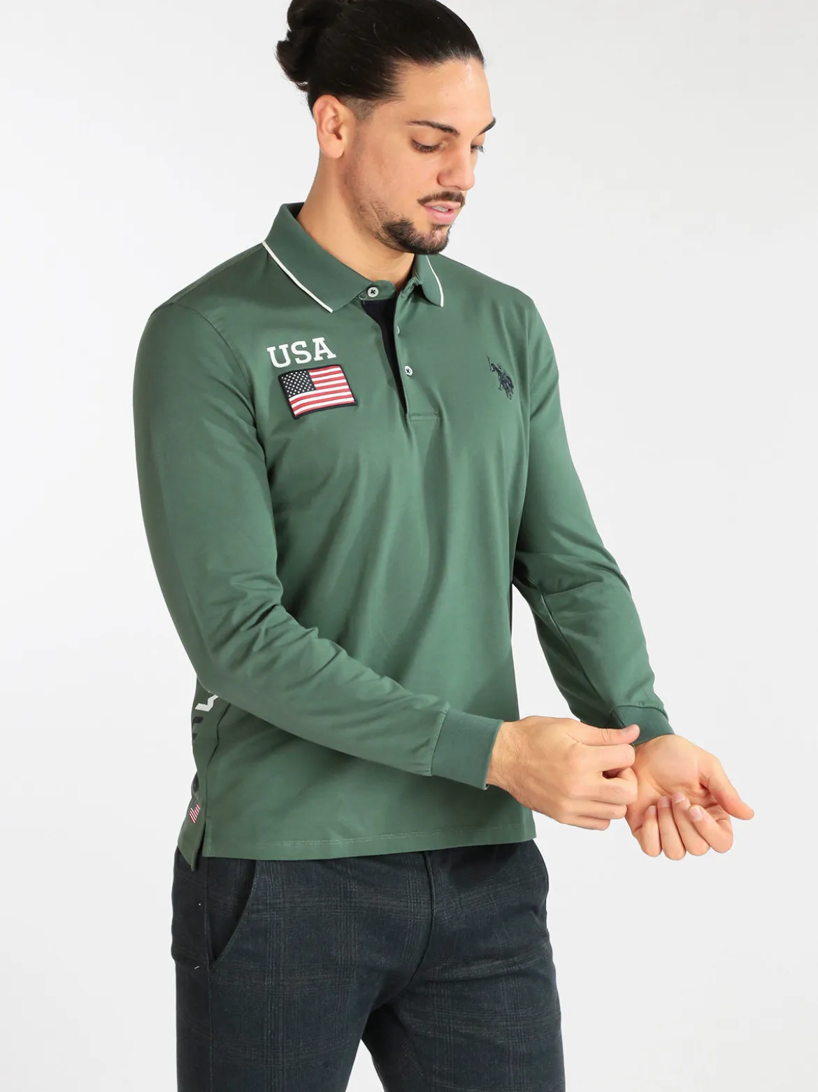 U.S. Polo Assn. Polo da uomo in cotone manica lunga