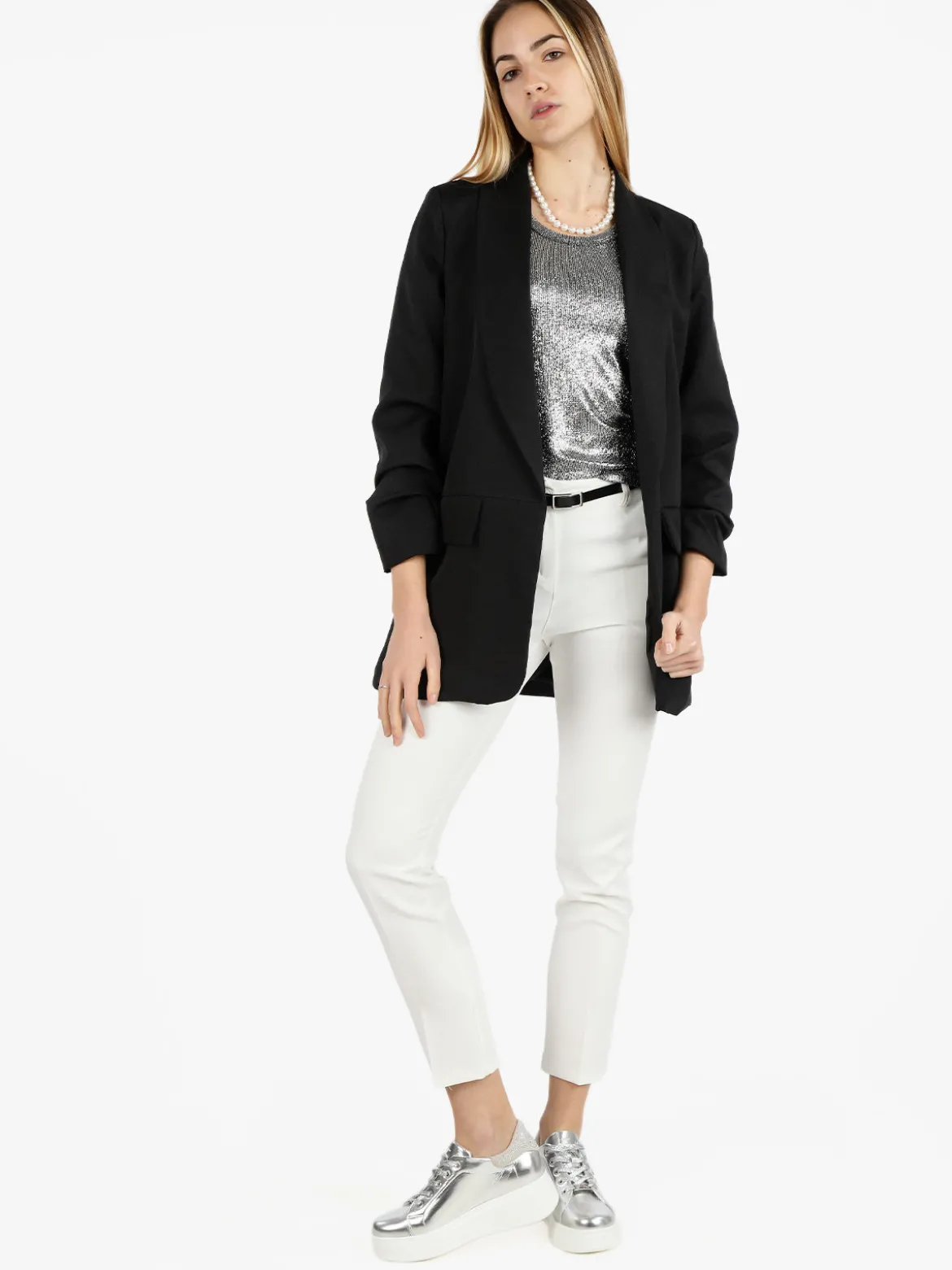 Vanita Blazer donna aperto con maniche arricciate