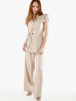 Vanita Blazer donna incrociato a maniche corte con spalle a sbuffo - beige