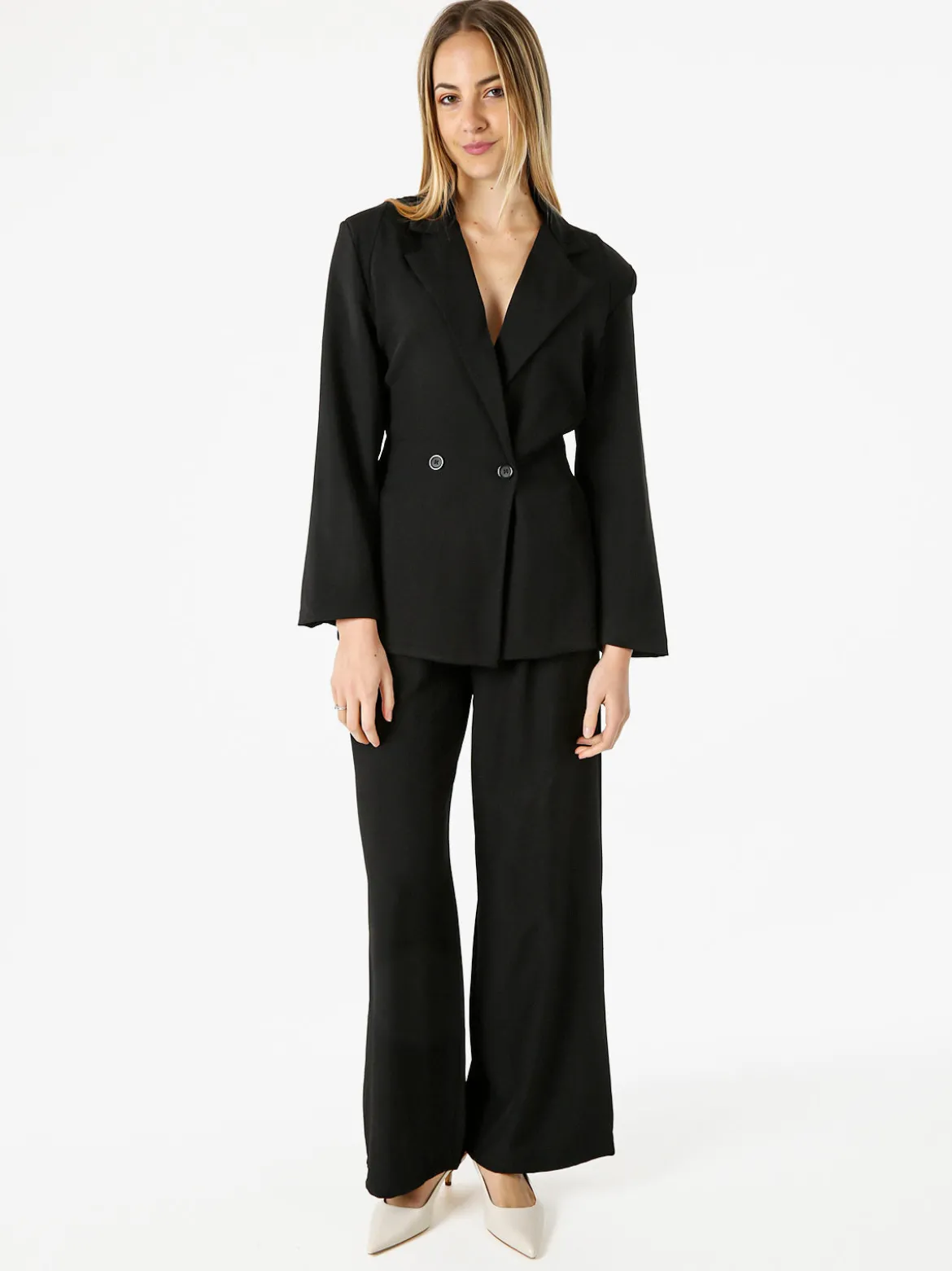 Vanita Blazer elegante da donna a doppiopetto con bottoni - nero