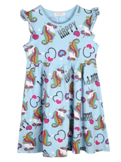 Vanity Girl'S Vestito da bambina unicorno con maniche a volant