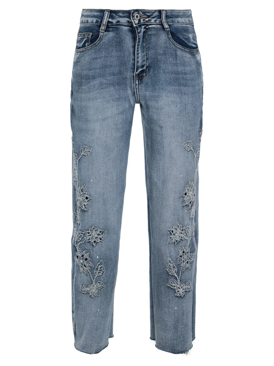 Water Jeans Jeans donna a gamba larga con ricami e strass