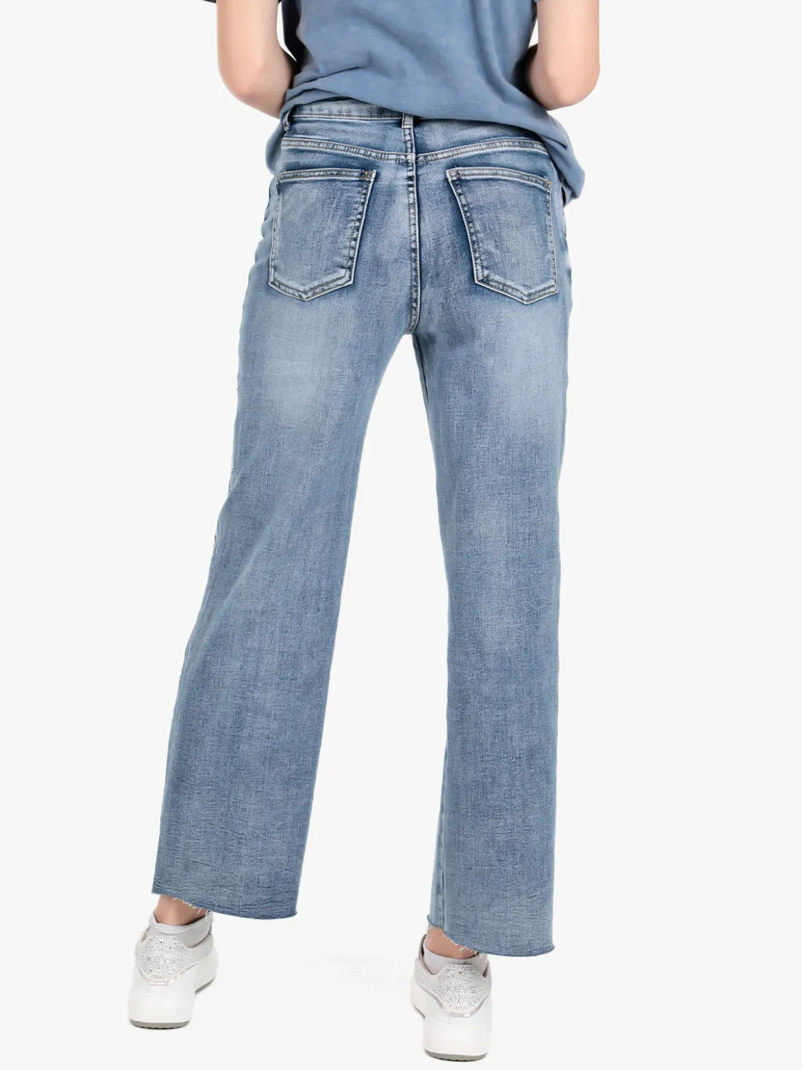 Water Jeans Jeans donna a gamba larga con ricami e strass