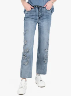 Water Jeans Jeans donna a gamba larga con ricami e strass