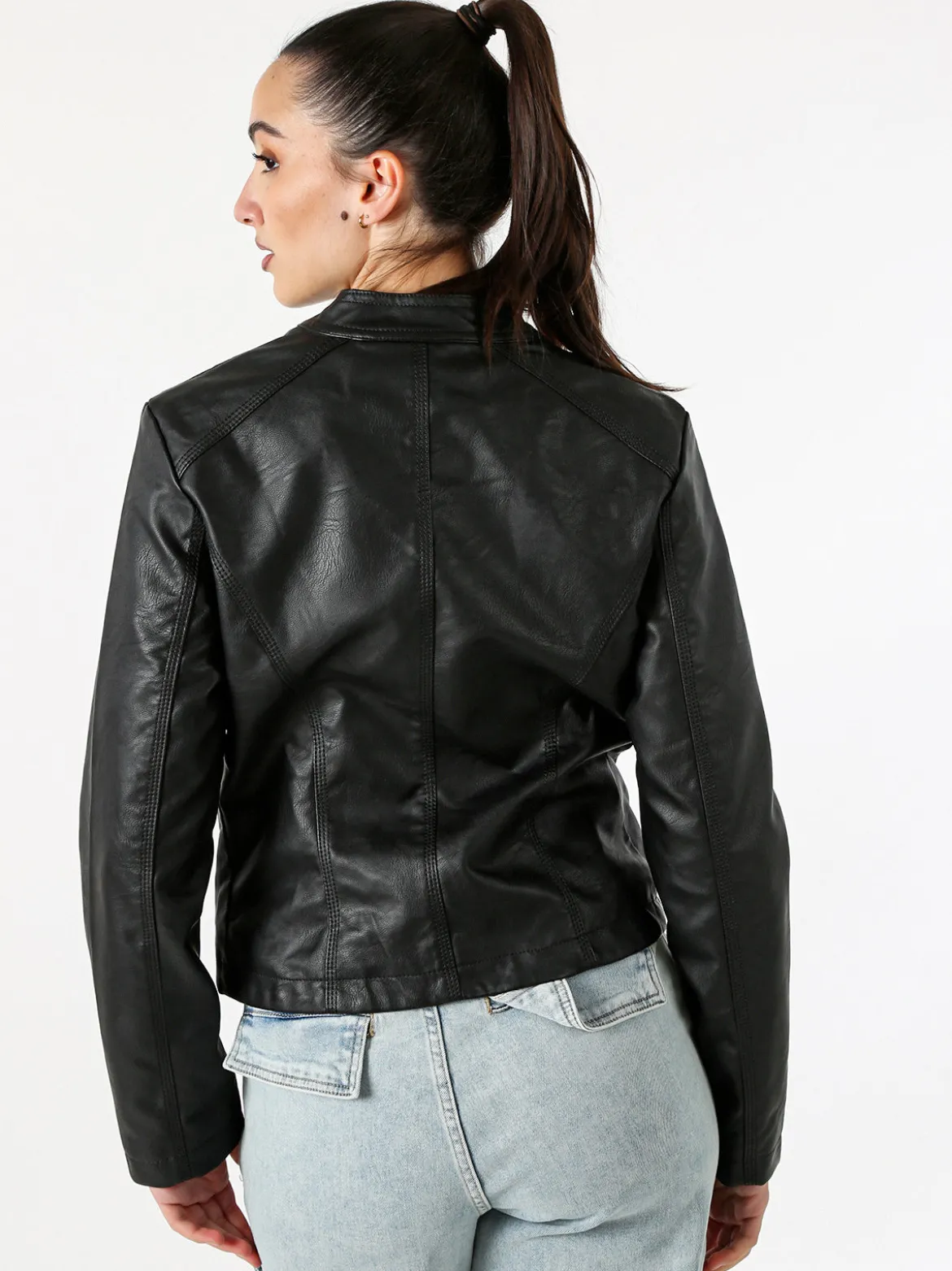 W Collection Giacca donna in ecopelle con zip - nero