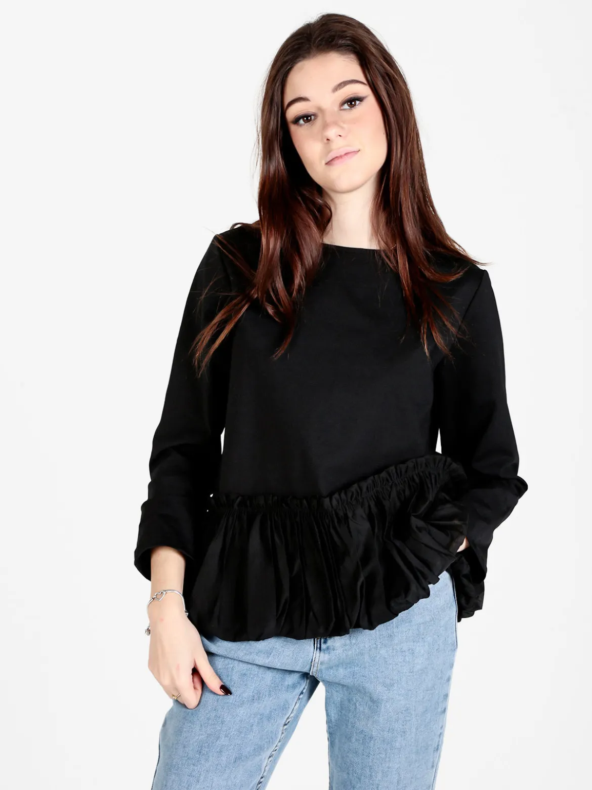 Wendy Trendy Maglia donna oversize con bordo finale a palloncino