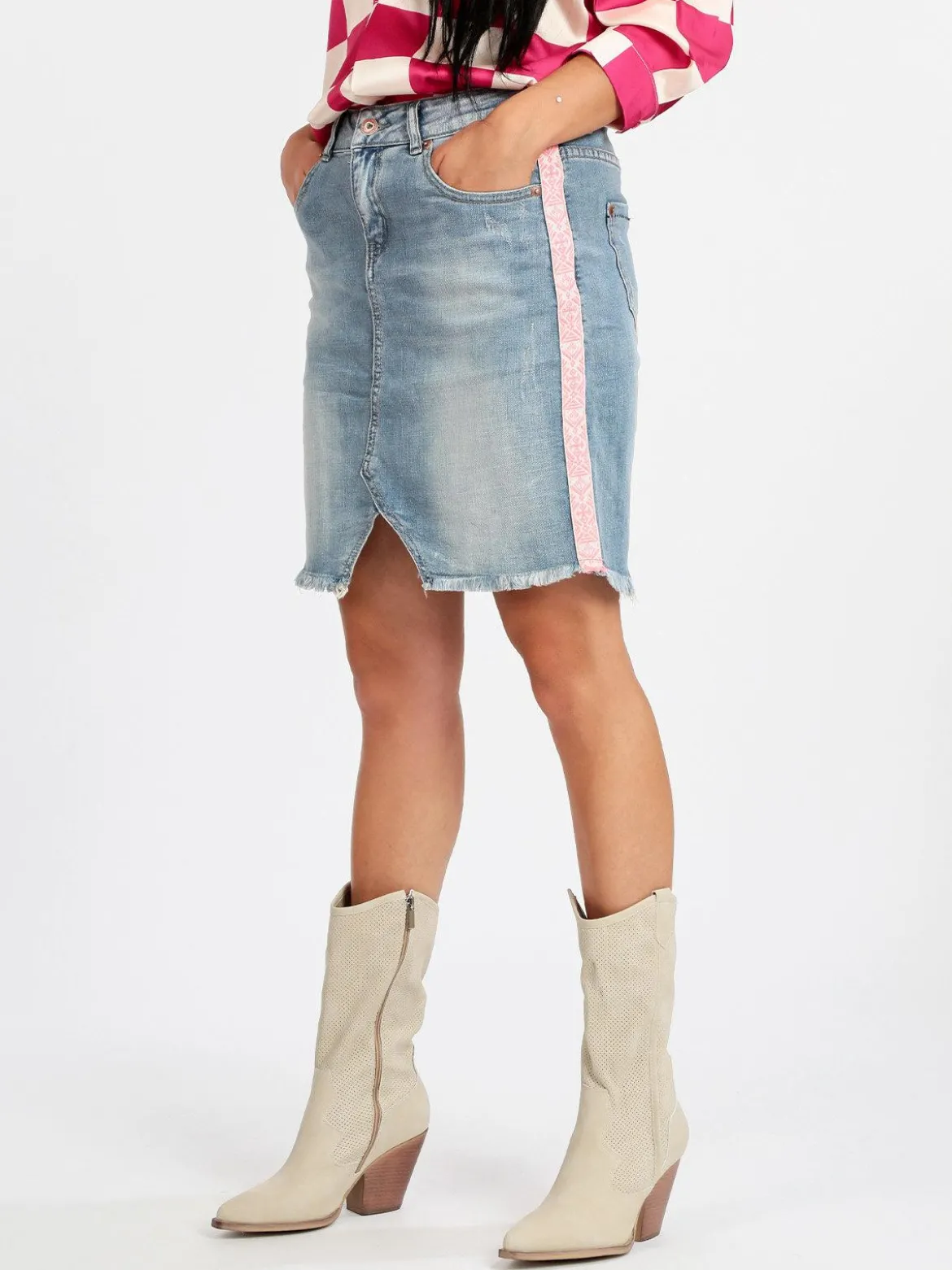 Wiya Gonna corta in jeans sfrangiata