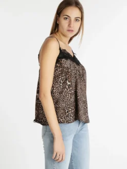 W.Studio Top donna effetto raso con stampa animalier