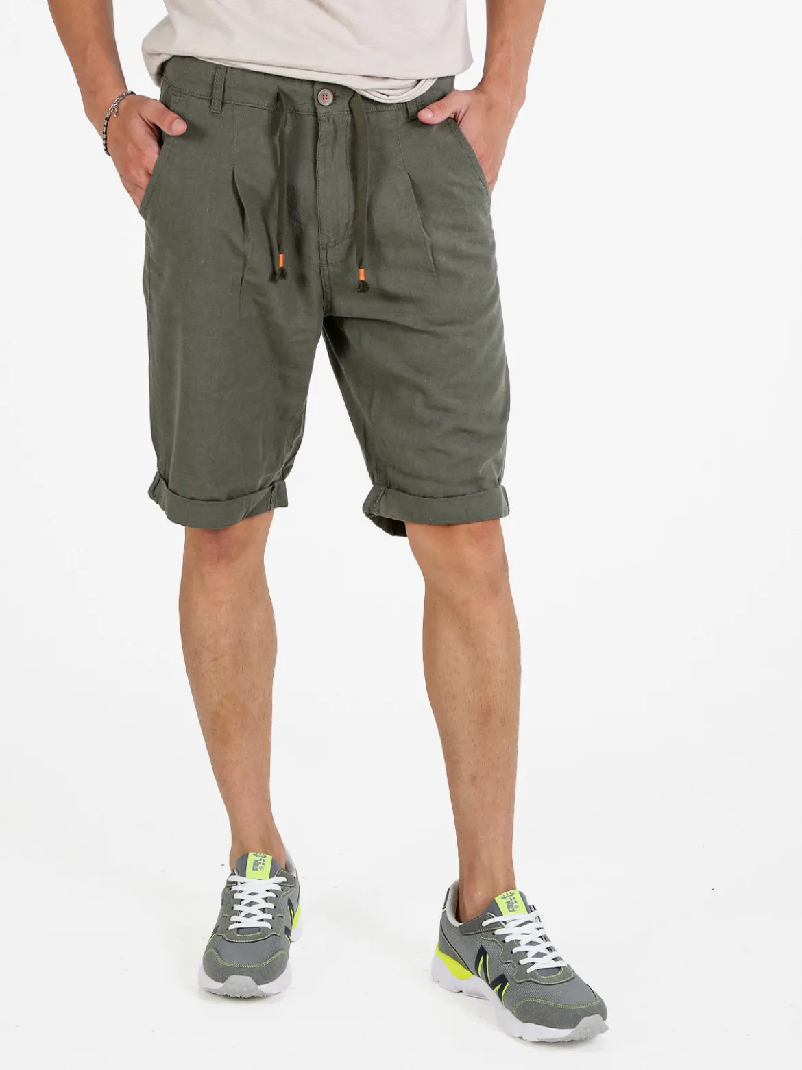X-Cape Bermuda uomo in misto lino e cotone - verde