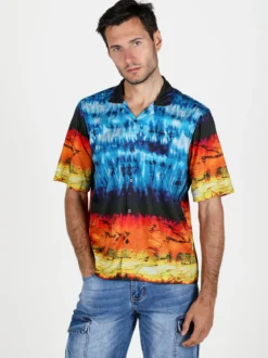 X-Cape Camicia uomo a maniche corte con stampa e scollo a V