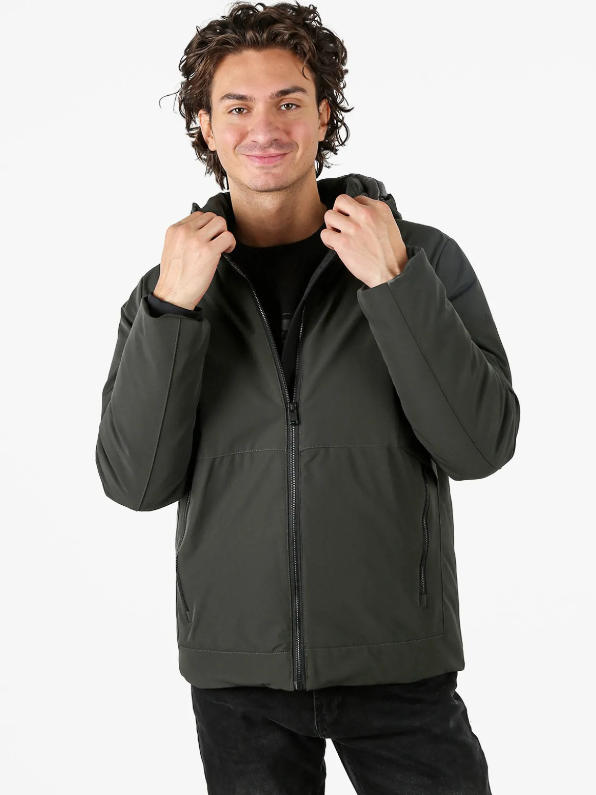 X-Cape Giubbotto uomo imbottito con cappuccio e zip - militare