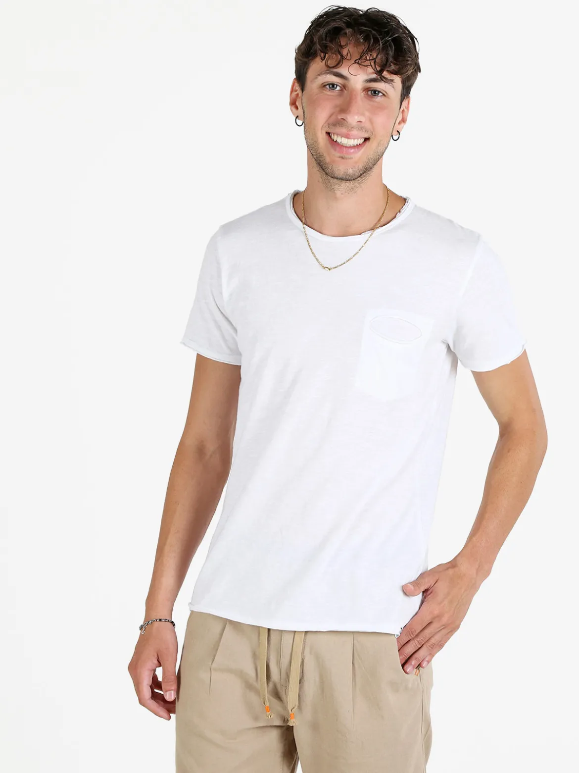 X-Cape T-shirt uomo in cotone con taschino - bianco
