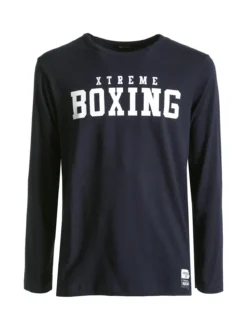 Xtreme Boxing T-shirt da uomo a maniche lunghe con logo - blu scuro