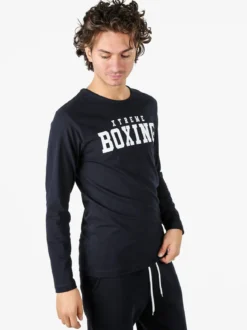 Xtreme Boxing T-shirt da uomo a maniche lunghe con logo - blu scuro