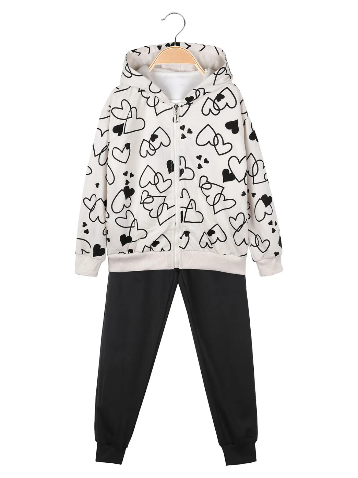 Yes! Do Kid'S Completo 3 pezzi da bambina con felpa con stampa a cuori - panna