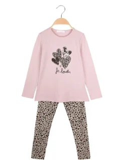 Yes! Do Kid'S Completo 2 pezzi da bambina con maglietta e leggings animalier - rosa