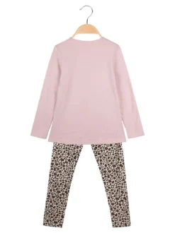 Yes! Do Kid'S Completo 2 pezzi da bambina con maglietta e leggings animalier - rosa